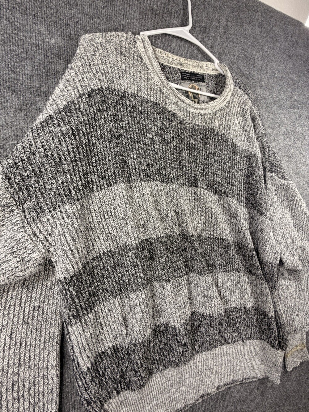 Vtg 80’s Generra Paris XL Gray Striped Tight Knit Crewneck Pullover Sweater - Picture 6 of 16